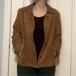 100% Suede Leather Jacket Coat • Brown • Metal  Closures